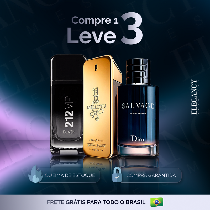 Kit 3 Perfumes Masculinos  - 1 Million , Sauvage Dior e 212 VIP Black (100ml) - [QUEIMA DE ESTOQUE]