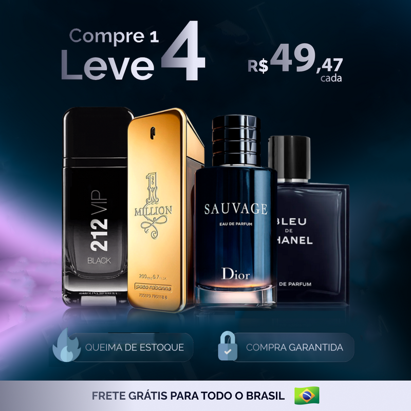 4 Perfumes Masculinos Importados (100ml) - 1 million, 212 vip, sauvage, bleu [Frete Grátis]