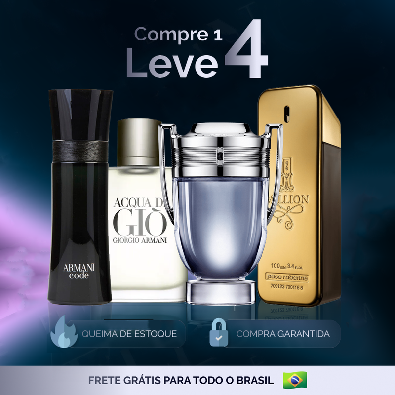 Kit 4 Perfumes Importados (100ml) - 1 million | Armani Code |Acqua di Gio | Invictus - [QUEIMA DE ESTOQUE]